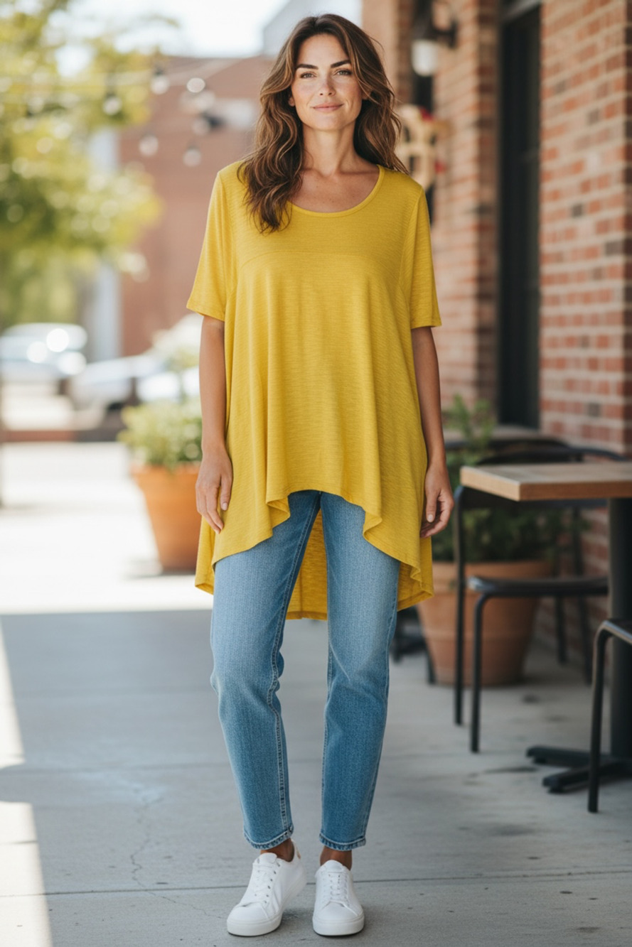 Est 1946 Yellow Short Sleeve High-Low Tunic